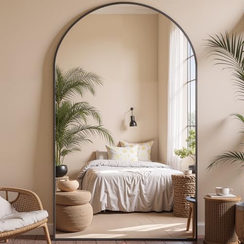 Oversized Floor Mirror, 81"x40.5" Arched Full Length Mirror, Black by Furnbar