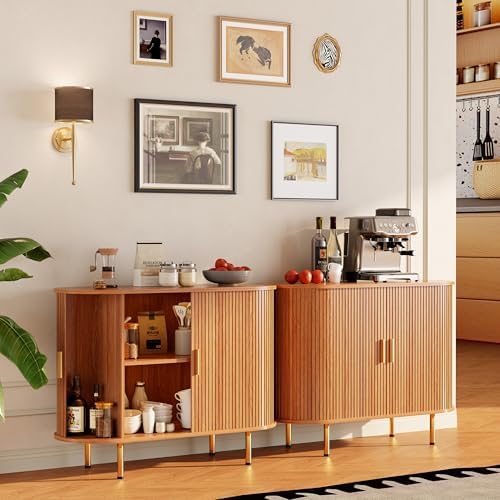 DHH Sideboard Buffet Cabinet with Storage,Mid Century Modern Fluted Accent Coffee Bar Console Table,Tambour Sliding Doors& Adjustable Shelf for Kitchen, Living Room, Entryway (Yellow walnut40 Inch) - Image 5
