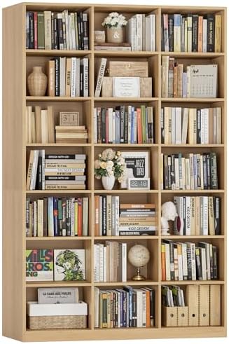 HOSTACK 86" H Triple Wide Bookshelf and Bookcase, 7 Tier Tall Bookshelf with Storage, Large Bookcase with 21 Open Display Storage Shelves, Book Shelf Media CD DVD Storage for Living Room, Light Wood by HOSTACK