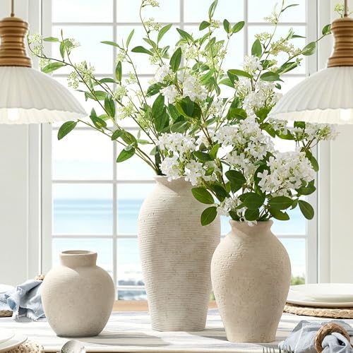 Vanselia Ceramic Flower Vase Home Decor - Large Tall Farmhouse Table Vases Rustic Vintage Living Room Kitchen Bedroom Decorations for House Book Shelf Office Coffee Desk Dining Fireplace (12" Rustic) - Image 4