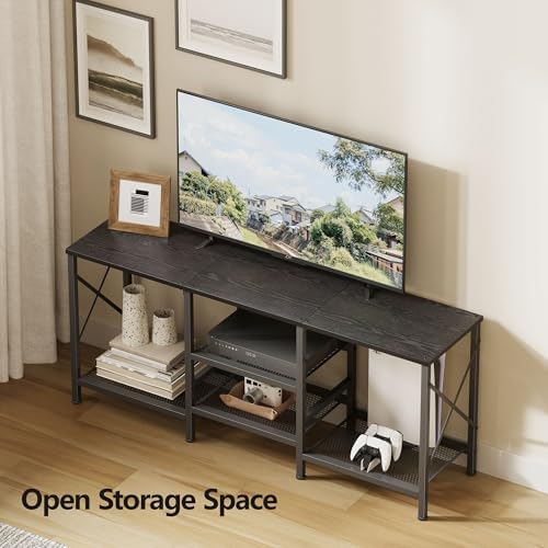 JARHETUN TV Stand for 55 Inch TV, Entertainment Center with 3-Tier Open Shelves, TV Console Table for Living Room, Bedroom, Black - Image 4