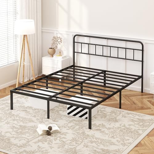 Kujielan 12 inches King Size Bed Frame with Minimalist Headboard, Black - Image 5