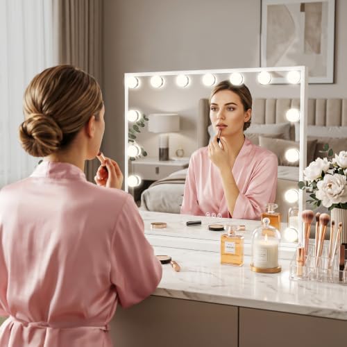 FENCHILIN Vanity Mirror with Lights, Hollywood Lighted Makeup Mirror with 15 Dimmable LED Bulbs for Dressing Room & Bedroom, Slim Metal Frame Design, Tabletop White - Image 2