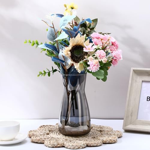 Thenshop 10 Pcs 8'' Tall Clear Glass Flower Vase for Bouquet, Smoke Grey - Image 3