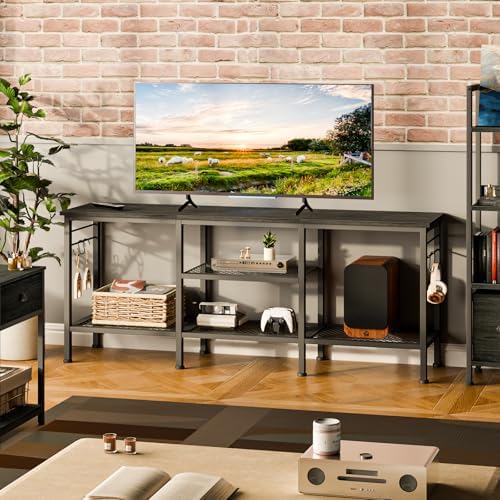 Furologee TV Stand, Entertainment Center with Open Shelves, Black Oak - Image 6