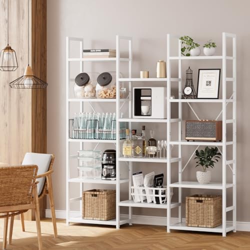 NUMENN Triple Column 5 Tier Bookshelf with 14 Adjustable Shelves, White - Image 5