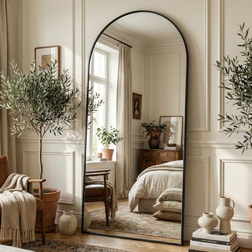 Suidia 71"x32" Arched Full Length Mirror with Stand, Black Floor Mirror - Image 2