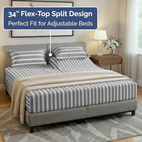 Flex Top Split Head King 4 Piece Sheet Set - Soft & Cooling - Grey Stripes - Image 4