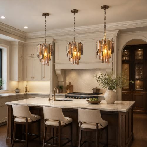 Glass Pendant Light, 10" Gold Modern 1-Light Pendant Lights Kitchen Island - Image 2