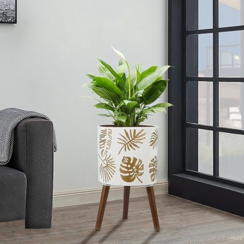 12 Inch Planter, Plant with Stand, Large Planters for Indoor Plants,Flower Pot with Drainage Holes for Outdoor,White and Gold - Image 3