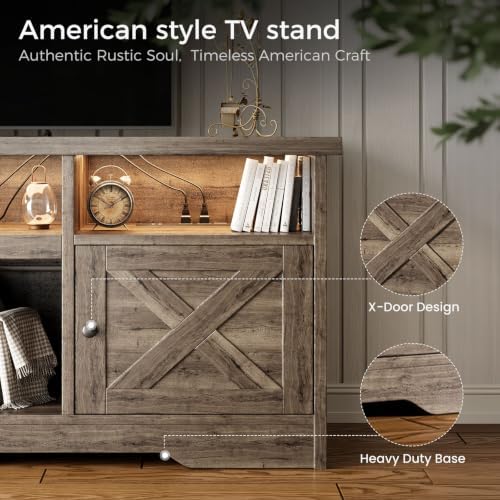 Casaottima TV Stand for 80 Inch TV, Entertainment Center, Gray Oak - Image 5