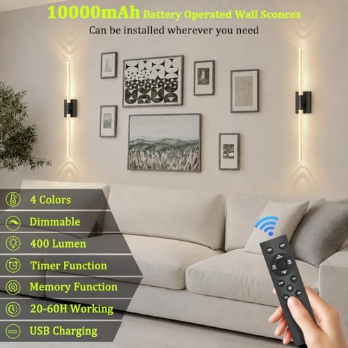 iThird Battery Operated Wall Sconces Set of 2, 10000mAh, Black Bubble - Image 7