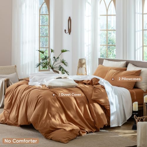 MooMee Striped Duvet Cover Set 100% Washed Cotton Linen Like King - Image 2
