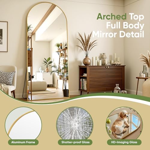 Floor Mirror,76"x33.5"Oversized Full Length Mirror with Stand, Gold - Image 5