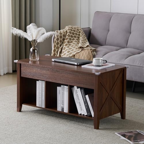 VINGLI Farmhouse Lift Top Coffee Table,38" Living Room Table,Rustic Brown - Image 3
