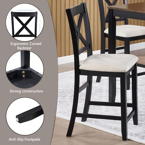 Harper & Bright Designs Counter Height Dining Table Set 5-Piece for 4, Farmhouse Kitchen Table 34.5" Square with 4 X-Back Chairs, Black & Oak for Small Space - Image 5