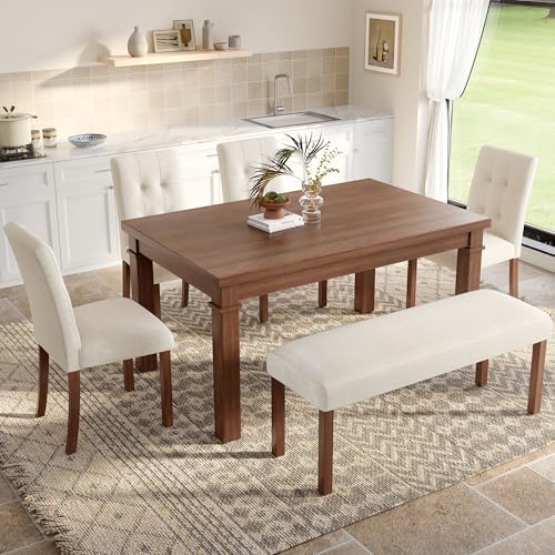 P PURLOVE 6 Piece Dining Table Set, Modern Wood Table (Walnut) - Image 2