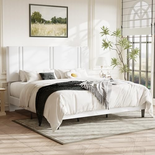 Allewie King Size Platform Bed Frame with Velvet Upholstered Headboard - Image 3