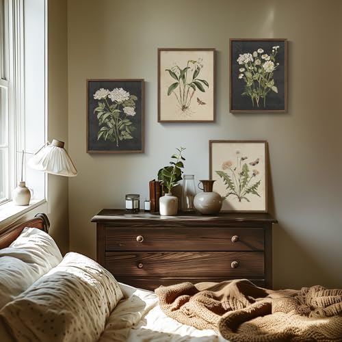 Framed Vintage Botanical Floral Wall Art for Bedroom, 4 Piece 11x14 In - Image 3