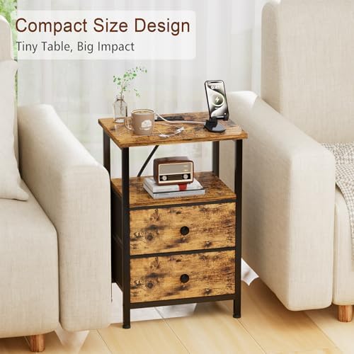 LOAKEKEL Night Stand, Small Nightstand with Charging Station - Image 6