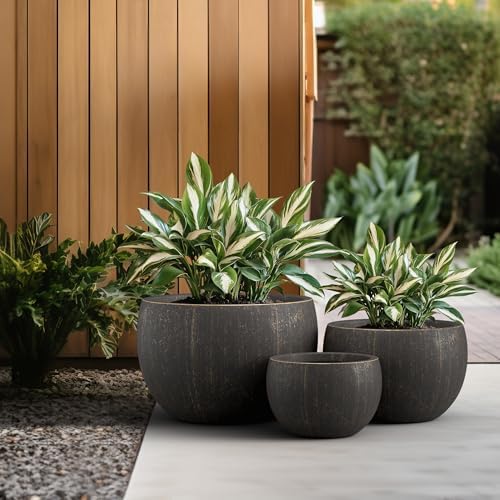 Kante Set of 3 Vintage BRN Concrete Bowl Planters 19.9" 15.7" 11.8" Dia - Image 5