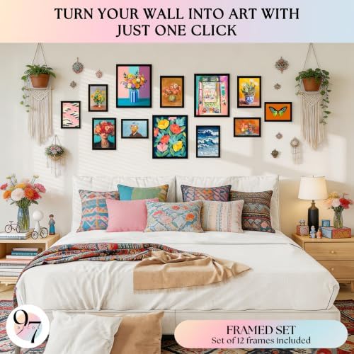 97 Decor Colorful Eclectic Wall Art, 12 Framed Prints, Black Frame - Image 3