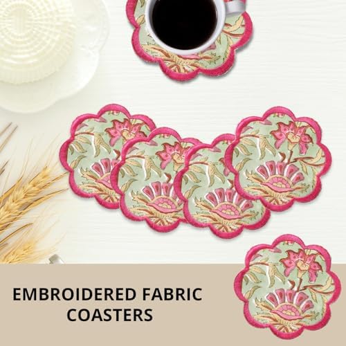 Ridhi 8-Pcs 100% Cotton Hand Block Print Drink Coasters 5" in Pistachio Green - Image 6
