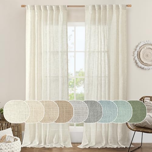 LAMIT 108 inch Semi Sheer Linen Curtains for Living Room Bedroom 2 Panels by LAMIT