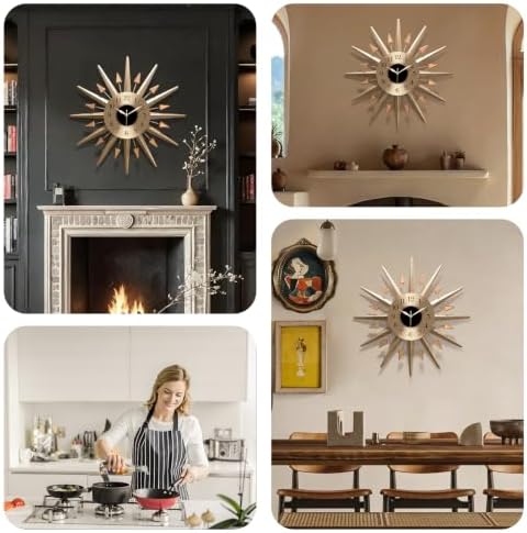 Starburst Large Wall Clock,Mid Century Decorative Wall Clock Modern Silent Clock Battery Operated for Living Room/Kitchen/Entryway/Bedroom/Office/Dinning Room Metal Wall Decor - Image 3