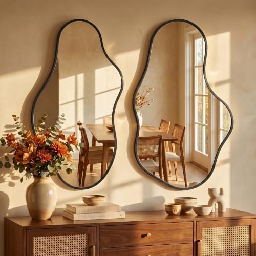 Dorlicecass Irregular Wall Mirror - Wall Mirrors Decorative 24"x 40" Asymmetrical Abstract Mirror Aviation Aluminum Alloy Frame Unique for Bathroom, Bedroom, Living Room, Cloakroom, Entryway Black - Image 4
