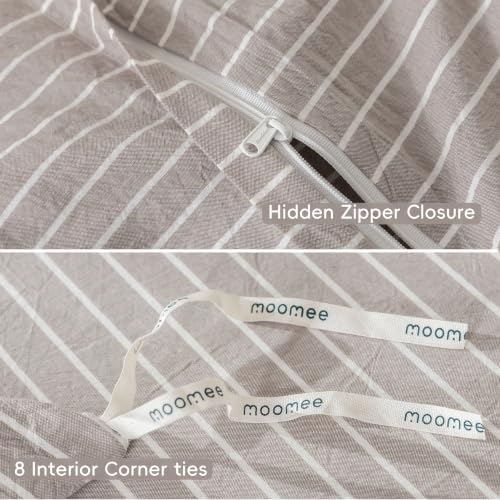 MooMee Striped Duvet Cover Set 100% Washed Cotton Linen Like Queen - Image 6