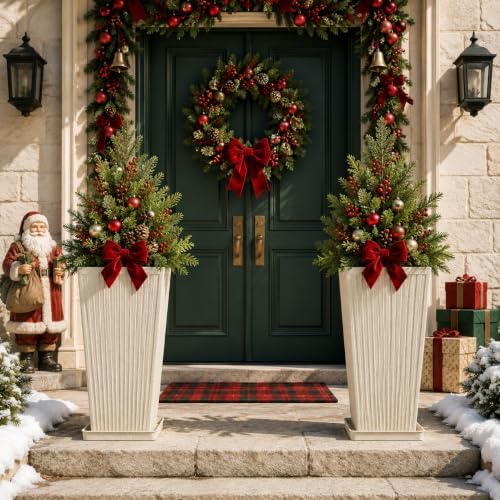 NicBex 24" Tall Planters for Outdoor Plants Set of 2 Square Fluted,Beige - Image 6