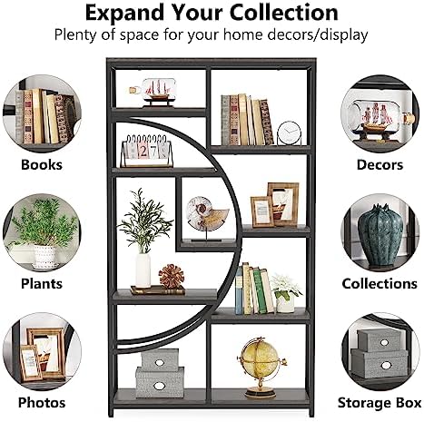 Tribesigns Industrial Bookshelf Bookcase with 9 Open Shelf (Grey) - Image 6