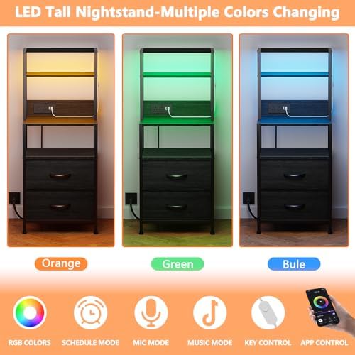 Furnulem Nightstands Set of 2,Tall Night Stand & Bedside Table with Charger - Image 5