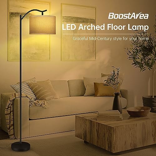 BoostArea LED Arched Floor Lamp with Fabric Linen Shade - Image 2