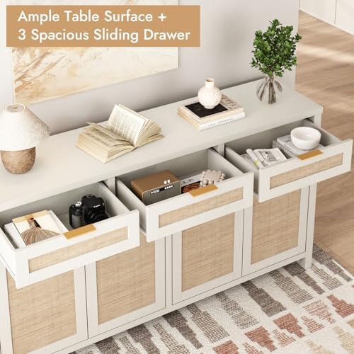 HOKYHOKY 63" Rattan Sideboard Buffet Cabinet, Boho Storage Cabinet - Image 4