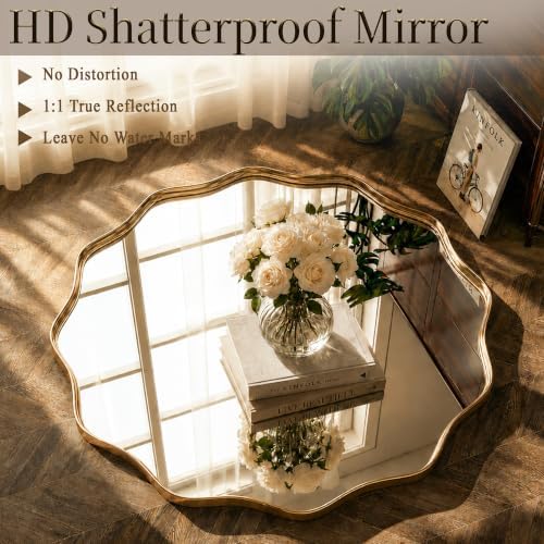 VooBang Gold Scalloped Circle Mirror, 20" Wavy Edge Round Wall Mirror - Image 4