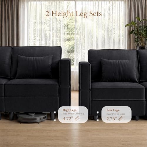 Vesgantti 92" 6 Seats Modular Sectional Sleeper Sofa with Storage, Black - Image 6