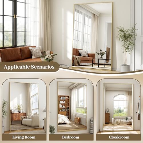 Easly Full Length Mirror with Stand 46"x76" Full Body Mirror Floor Mirror Standing Hanging or Leaning Wall, Wall Mirror with Stand Aluminum Alloy Frame for Living Room Bedroom Cloakroom,Gold - Image 7