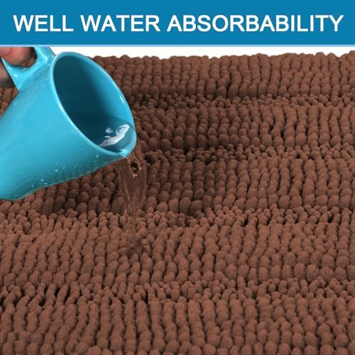 H.VERSAILTEX 2 Piece Bathroom Set Extra Thick Chenille Striped Pattern Bath Rugs for Bathroom Non Slip Soft Plush Shaggy Bath Mats for Floor(Caramel, 32 x 20 Plus 24 x 17 - Inches) - Image 5