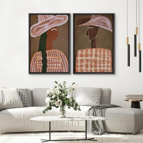 SIGNWIN Framed Canvas Print Wall Art Set Cowboy Cowgirl Portrait Illustrations Modern Minimal Decorative for Living Room, Bedroom, Office - 24"x36"x2 BLACK - Image 4