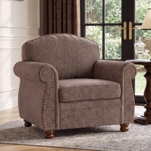 Traditional Oversized Accent Reading Chair, 41.3", Chenille, Brwon by LANDASSYHOME