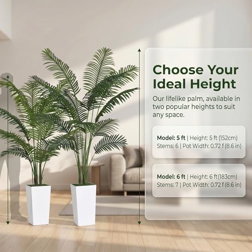 5FT Fake Palm Tree with Tall White Planter, Realistic Artificial Plants Indoor for Home Decor, Office and Living Room - Image 5