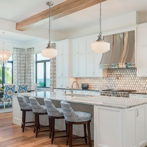 Vintage Milk Glass Pendant Light Fixtures, 10.63" Milk Glass Chandelier, Brushed Nickel Pendant Lights Kitchen Island, Milk Glass Pendant Light for Kitchen Island Lighting, Dining Room & Entryway - Image 5