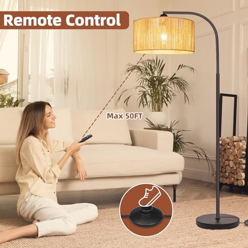 Brilvibera Boho Floor Lamp with Dimmable Bulb Rattan Double Shade Lamp - Image 4