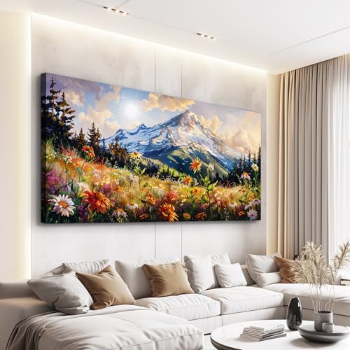 FUHAIHUA Canvas Wall Art For Living Room Framed Wall Decor For Bedroom Modern Office Wall Decoration Mountain Flower Landscape Paintings Farmhouse Pictures Artwork Aesthetic Home Decor 20x40 In - Image 5