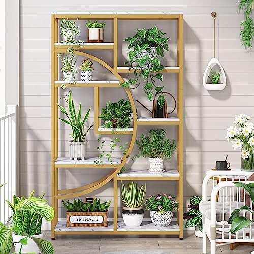 Tribesigns Industrial Bookshelf Bookcase with 9 Open Shelf (Gold) - Image 4
