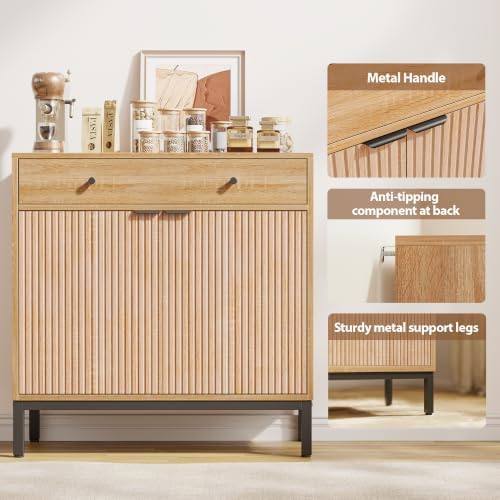Mericonia 31 Inch Sideboard Buffet Cabinet Storage, Modern Wood Console Fluted Credenza - Image 5