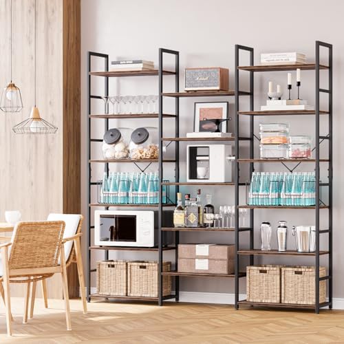 NUMENN Triple Wide 6-Tier Adjustable Bookshelf with 17 Shelves, Vintage - Image 5