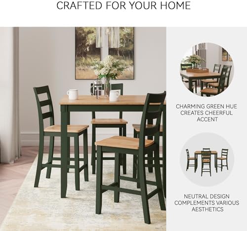Signature Design by Ashley Gesthaven Counter Height Dining Set, 5-Piece Bar Table and Chairs Set with Butcher Block Top, Casual Green and Light Natural Mango Wood - Image 5